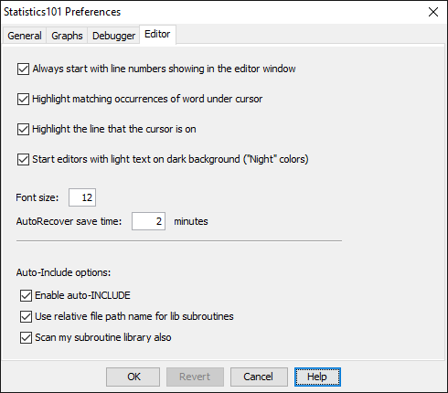 Editor Preferences Tab